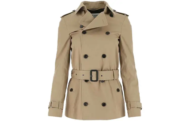 SAINT LAURENT Trench Coats Women's Beige Lapel Moderate
