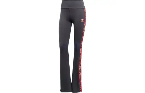 Adidas Originals Leopard Luxe 3 Stripes Infill Flared Leggings Casual Pants Women's Black Red
