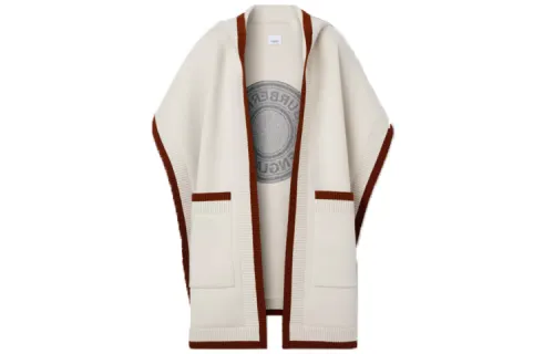Burberry Logo Graphic Wool Cashmere Jacquard Hooded Cape Beige/Brown/Canvas