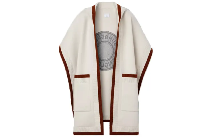 Burberry Logo Graphic Wool Cashmere Jacquard Hooded Cape Beige/Brown/Canvas