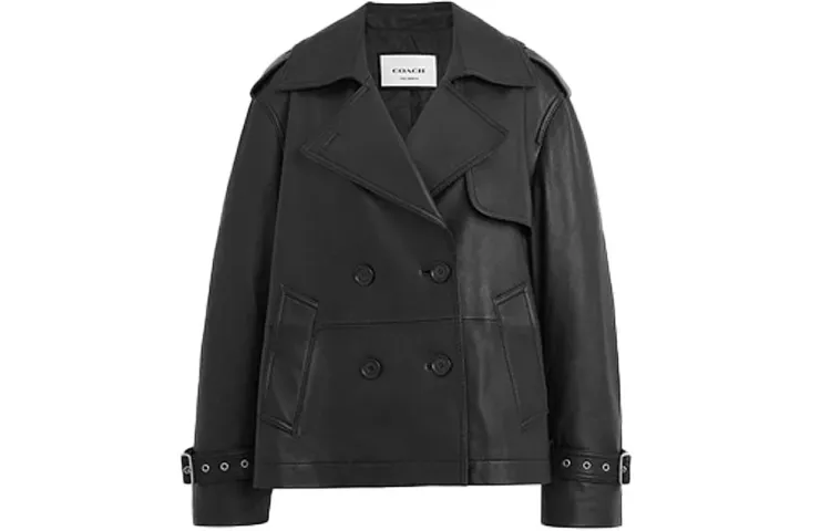 COACH Leather Jackets Women's Black Lapel Moderate Other