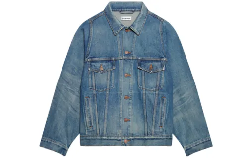 Balenciaga Denim Jackets Women's Blue Lapel Moderate Straight Fit