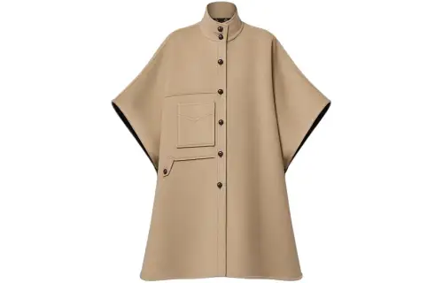 LOUIS VUITTON Button Up Cape Coat Women's Beige