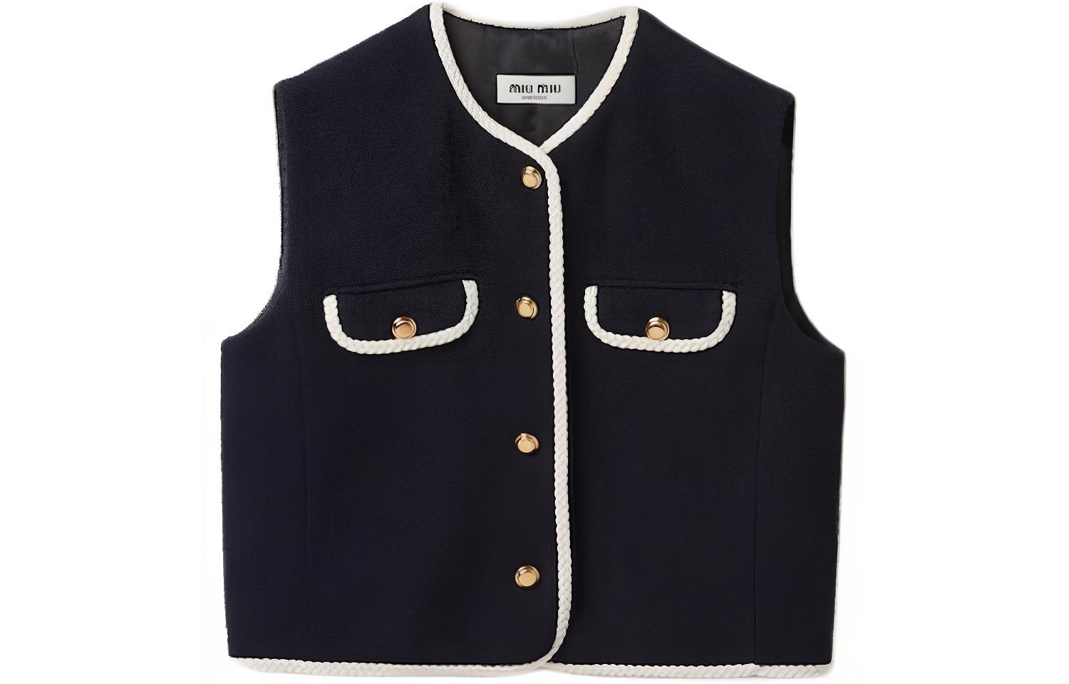 MIU MIU Single Breasted Tweed Vest Women's Marine Blue