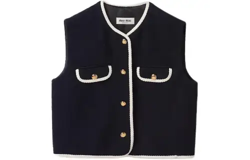MIU MIU Single Breasted Tweed Vest Women's Marine Blue