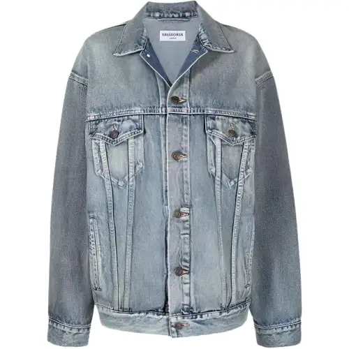 Balenciaga Denim Jackets Women's Light Blue Lapel Moderate Straight Fit