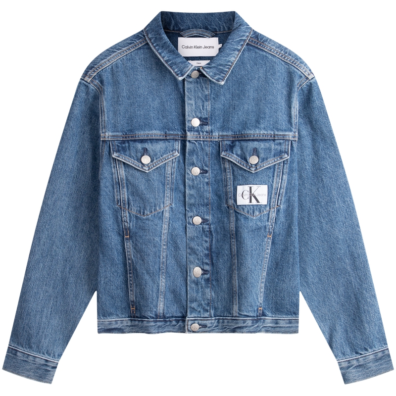 CALVIN KLEIN Simple cloth retro rivet buckle lapel pure cotton spring and autumn denim jacket for women light blue