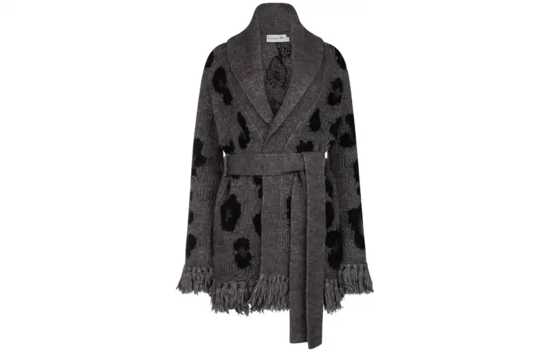 DIOR Coats Women's Black Gray Color Lapel Moderate