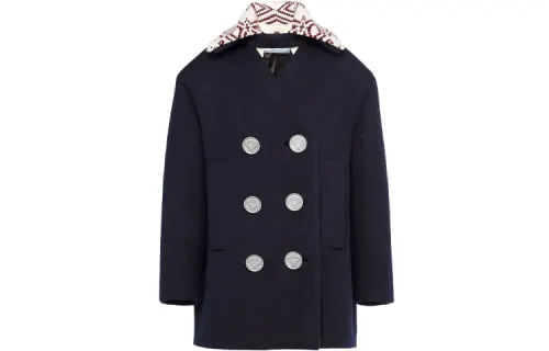 PRADA Coats Women's Marine Blue Lapel Moderate