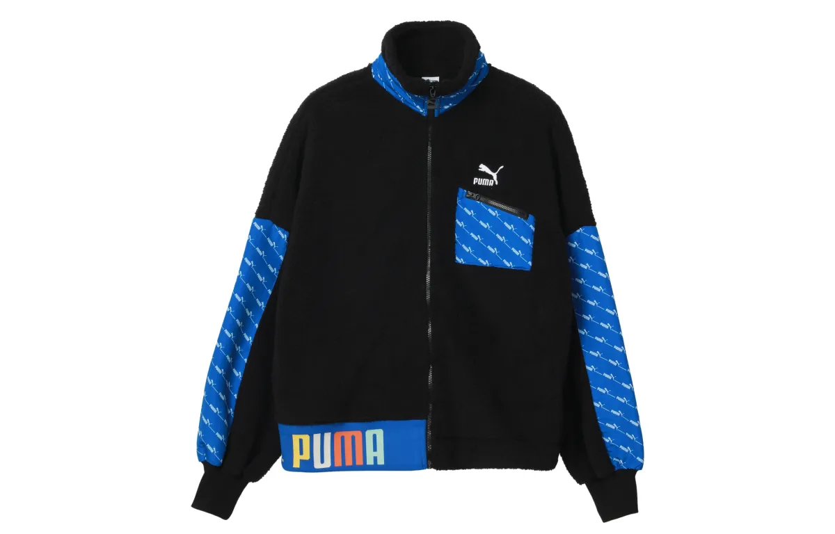 PUMA Velvet Jackets Women's Black Stand Collar Thickened And Fleece-Lined