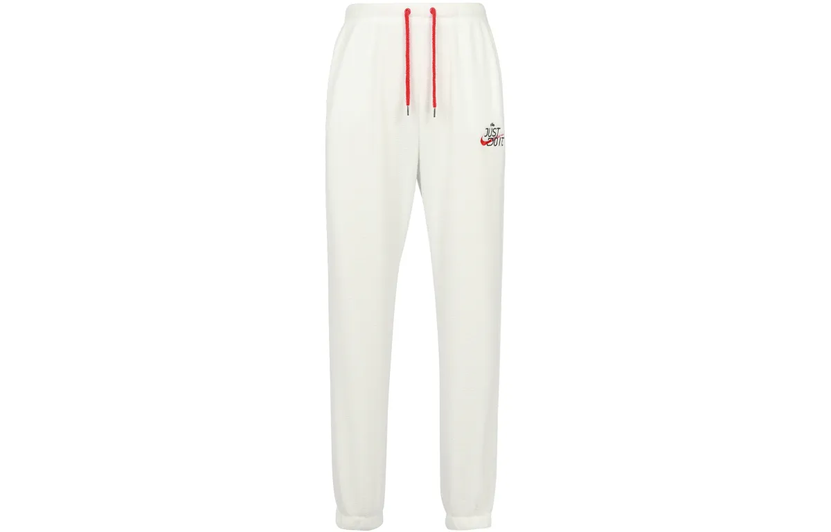 Nike Solid Color Logo Label Drawstring Lace Up Elastic Cuff Fleece Lined Knitted Sweatpants Women's Mountain Peak White