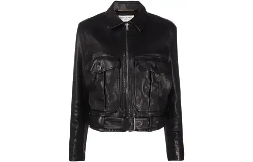 SAINT LAURENT Leather Jackets Women's Black Lapel Moderate Other