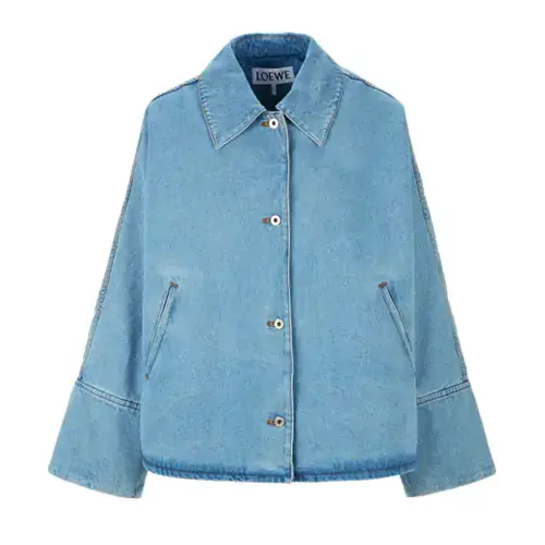 LOEWE Denim Jackets Women's Light Blue Lapel Moderate Straight Fit