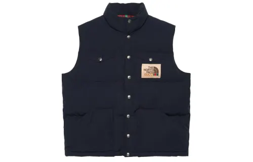 GUCCI x THE NORTH FACE Collaboration, Nylon Fleece Lined Stand Collar With Down Vest Women's Blue
