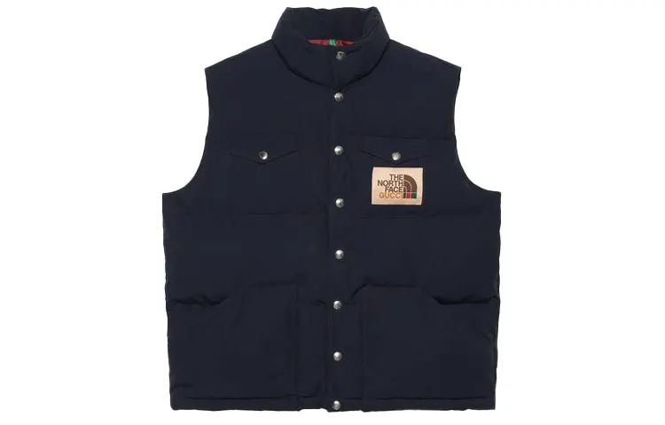 GUCCI x THE NORTH FACE Collaboration, Nylon Fleece Lined Stand Collar With Down Vest Women's Blue