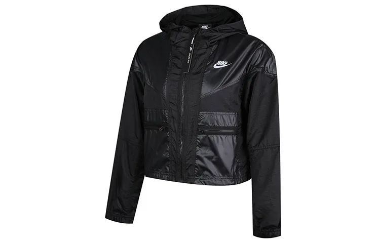 Nike Cropped Coats Women's Black Hooded Moderate