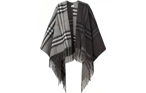 Burberry Contrast Check Fringed Edge Cape