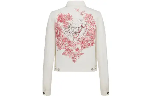 DIOR Denim Jackets Women's White Lapel Moderate Straight Fit