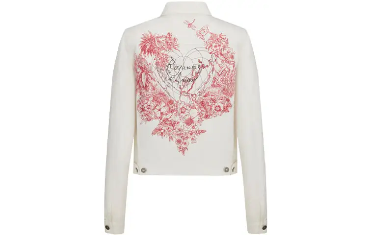 DIOR Denim Jackets Women's White Lapel Moderate Straight Fit