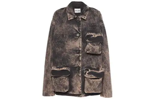 MIU MIU Denim Jackets Women's Black Lapel Moderate Straight Fit
