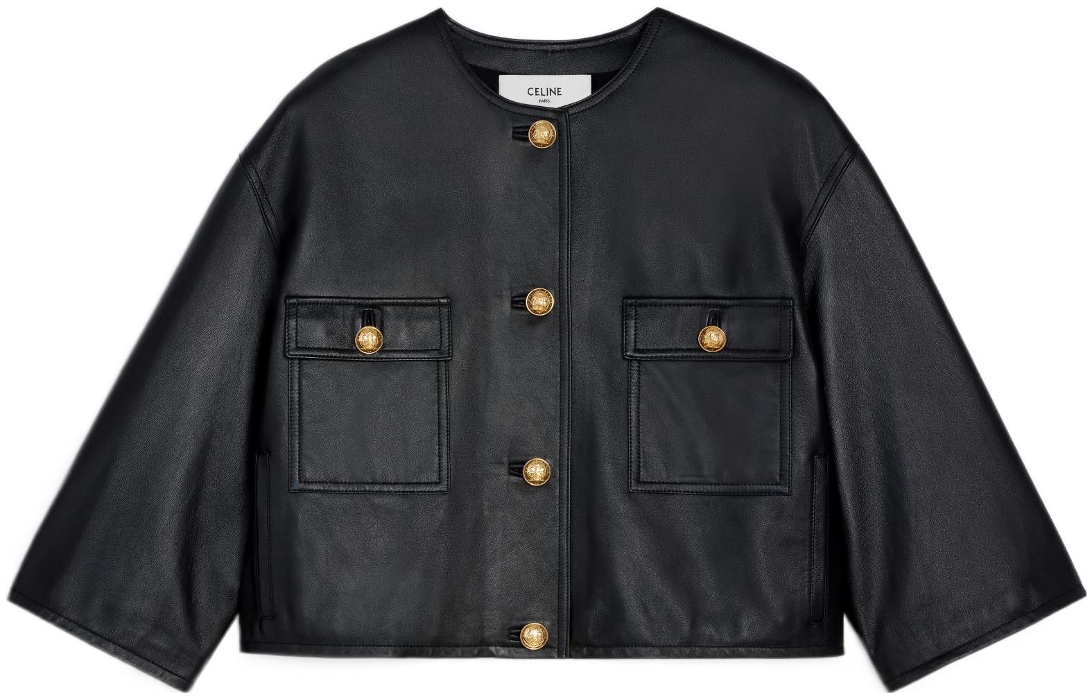 CELINE Leather Jackets Women's Black Moderate