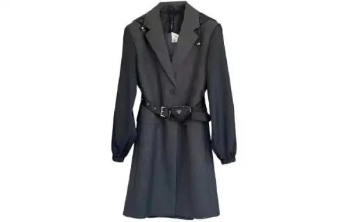 PRADA Coats Women's Black Lapel Moderate Straight Fit
