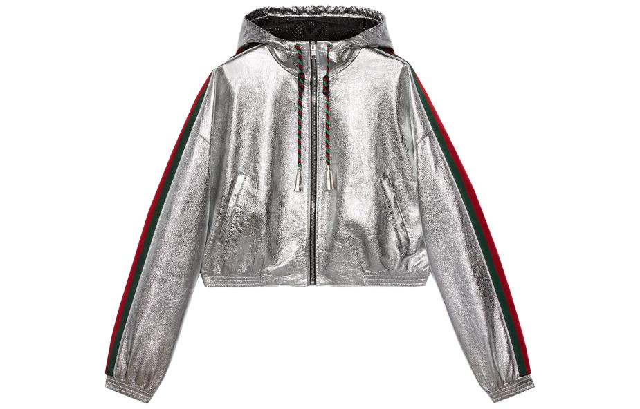 GUCCI Leather Jackets Women's Silver Hooded Moderate Other