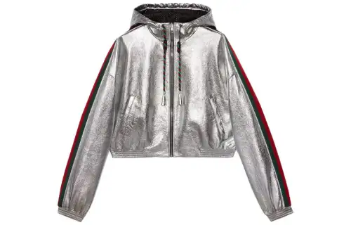GUCCI Leather Jackets Women's Silver Hooded Moderate Other