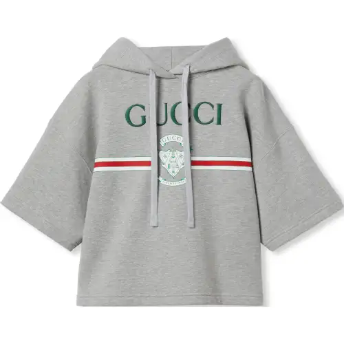 GUCCI Logo Embroidered Short Sleeve Hoodie
