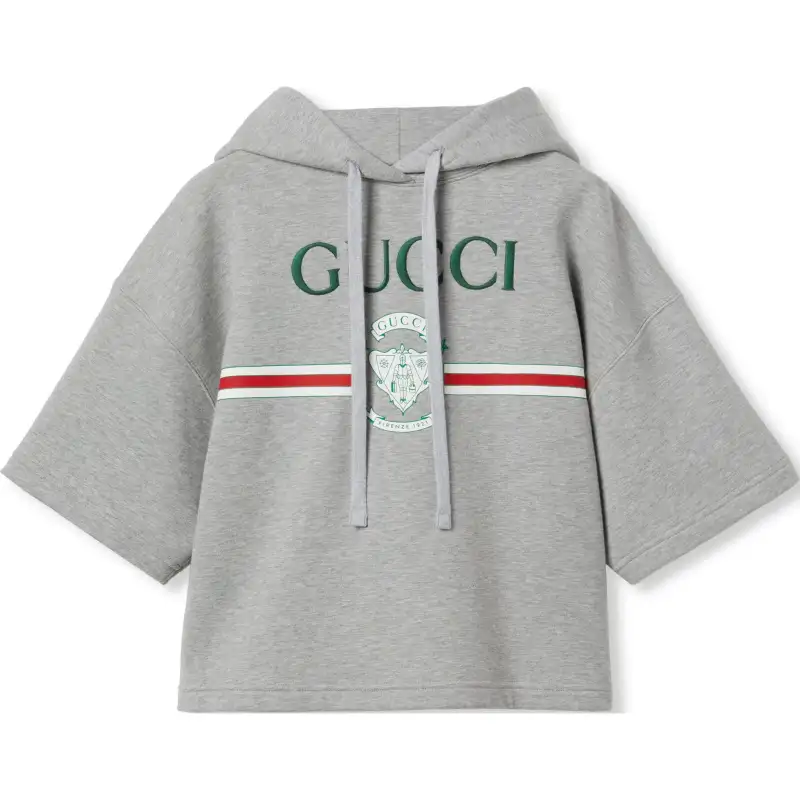 GUCCI Logo Embroidered Short Sleeve Hoodie