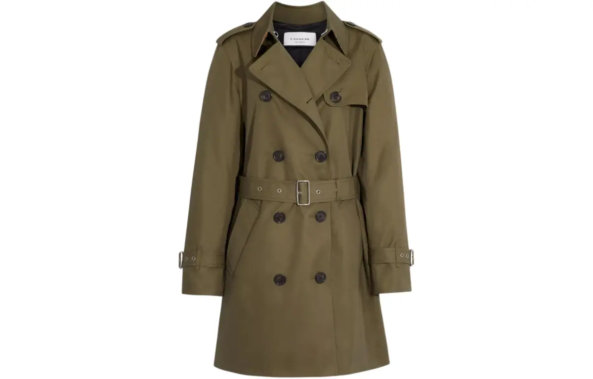 COACH Solid Mid Trench Coat Trench Coat Women's Green