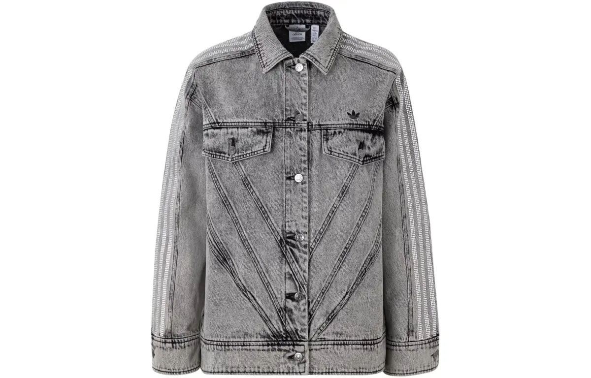 Adidas Originals Embellished Denim Jacket Denim Jacket Women's Acid Green Gray