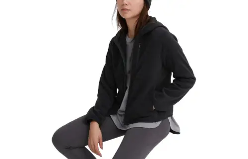 UNIQLO Velvet Jackets Women's Black Hooded Moderate