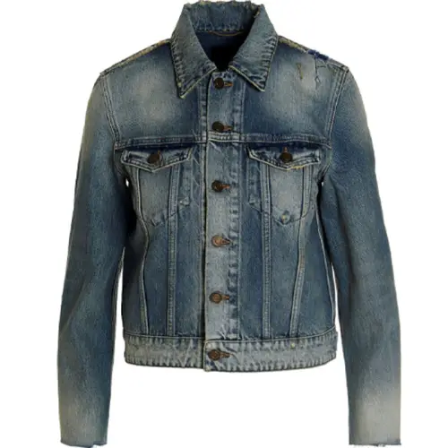 SAINT LAURENT Denim Jackets Women's Blue Lapel Moderate Straight Fit