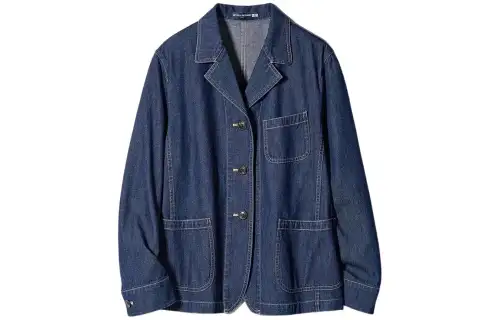 UNIQLO X INES DE LA FRESSANGE UNIQLO X Ines De La Fressange Denim Jackets Women's Navy Blue Lapel Moderate Straight Fit