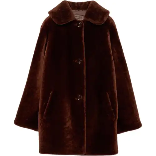 PRADA Shearling Caban Coat Women's Brown