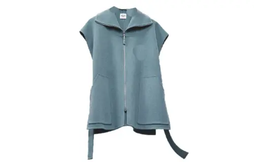 HERMES Vests Women's Blue Lapel Moderate Other