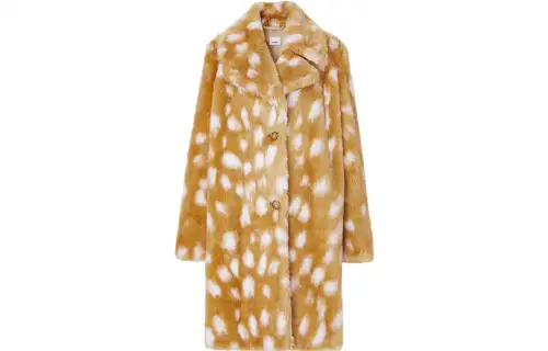 Burberry Deer Print Faux Fur Coat Brown