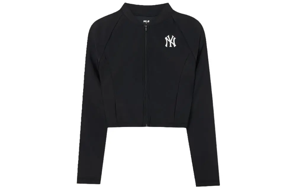 MLB New York Yankees Cropped Coats Women's Black V-neck Moderate