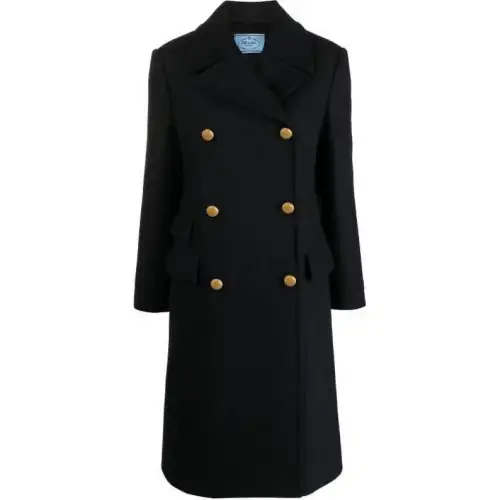 PRADA Logo Patch Double Breasted Coat