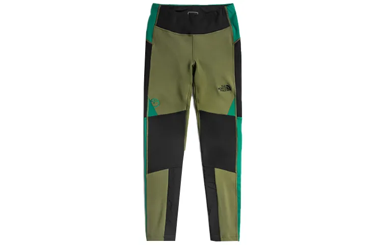 THE NORTH FACE Outdoor Patchwork Color Block Fleece Lined Retro Sports Tight Fit Casual Pants Women's Green