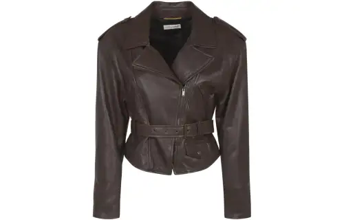 SAINT LAURENT Leather Jacket Women's Brown