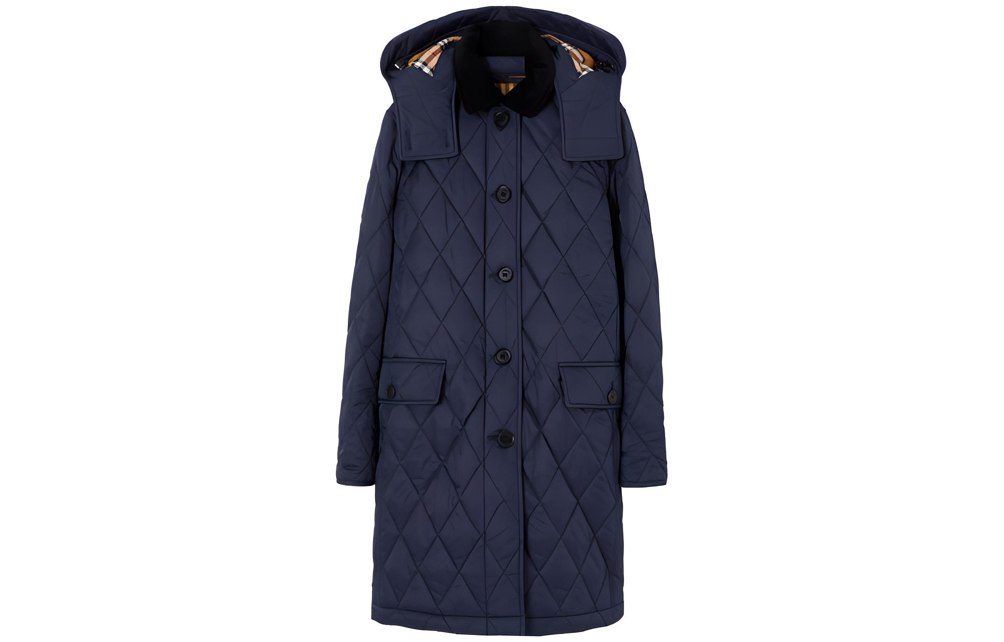Burberry Detachable Hood Diamond Quilted Coat Navy