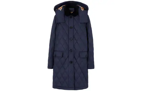 Burberry Detachable Hood Diamond Quilted Coat Navy