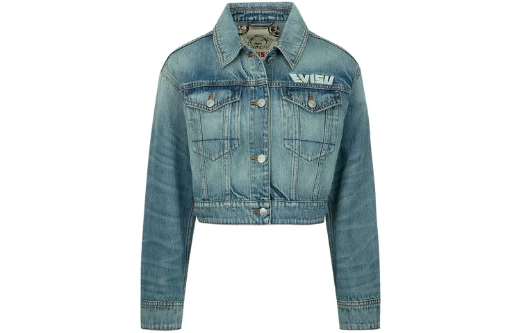 EVISU Denim Jackets Women's Denim Blue Lapel Moderate Straight Fit