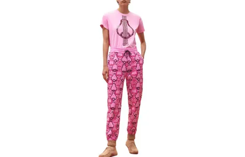 HERMES Knitted Sweatpants Women's Rose Cassava Moderate Cuffed Pants