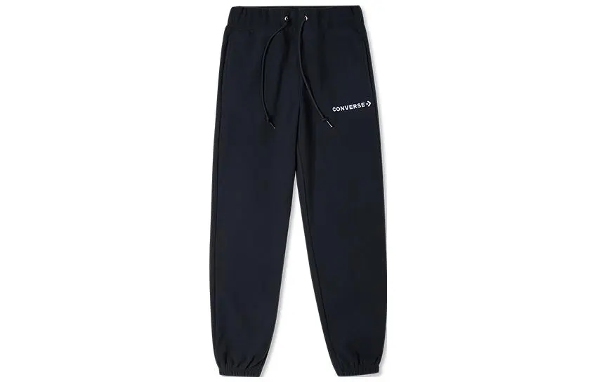 Converse Solid Color Print Logo Lace Up Fleece Lined Thermal Elastic Cuff Knitted Sweatpants Women's Black