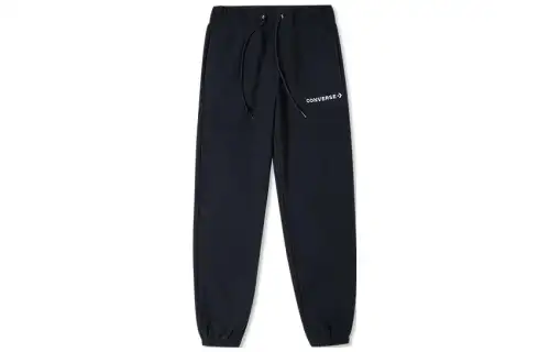 Converse Solid Color Print Logo Lace Up Fleece Lined Thermal Elastic Cuff Knitted Sweatpants Women's Black
