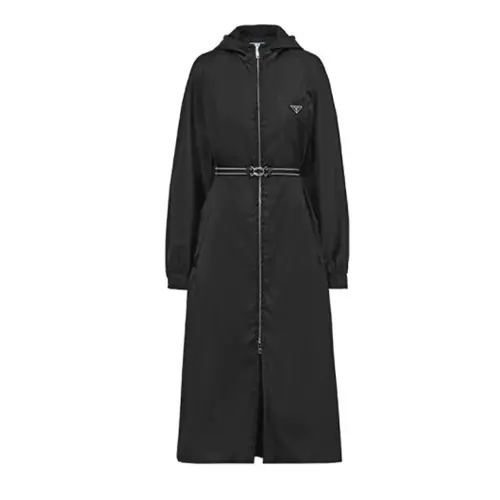 PRADA Trench Coats Women's Black Hooded Moderate