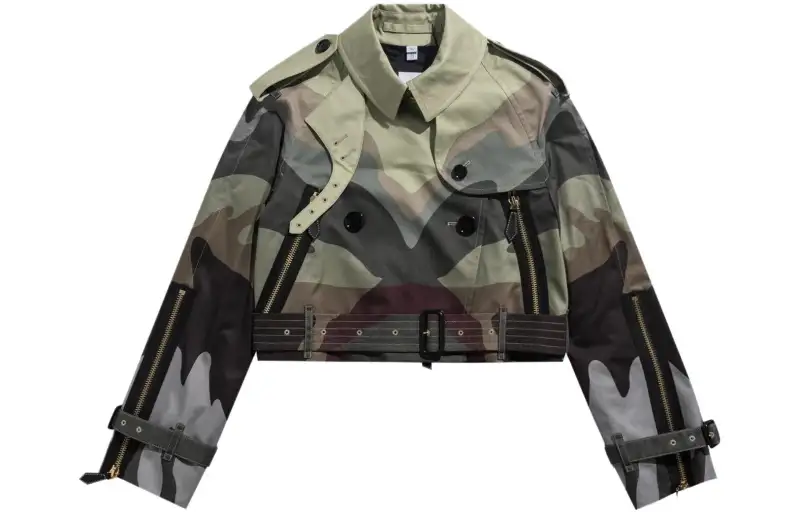 Burberry Camouflage Print Cotton Cropped Trench Coat 'Multicolor'